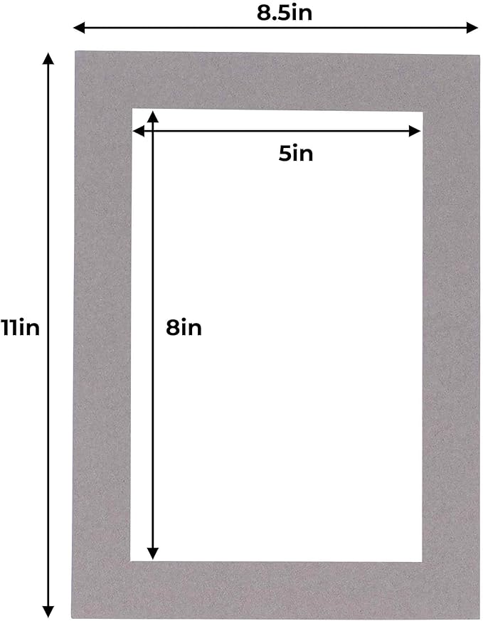 5.5x8.5 Mat for 8.5x11 Frame - Precut Mat Board Acid-Free Charcoal 5.5x8.5 Photo Matte for a 8.5x11 Picture Frame, Premium Matboard for Family Photos, Show Kits, Art, Picture Framing, Pack of 1 Mat