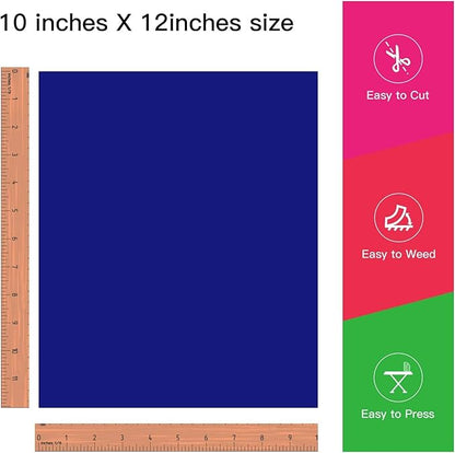 JANDJPACKAGING Royal Blue Heat Transfer Vinyl for T Shirts - 10 Pack Blue HTV Vinyl 12"x10" for Garments Bags and Other Fabrics