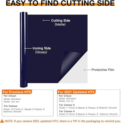 HTVRONT HTV Vinyl Rolls Heat Transfer Vinyl - 12" x 8ft Dark Blue HTV Vinyl for Shirts, Iron on Vinyl for All Cutter Machine - Easy to Cut & Weed for Heat Transfer Design (Dark Blue)