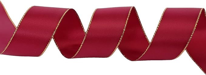 ITIsparkle 1" Inch Double Faced Satin Ribbon 25 Yards with Gold Edges, 1" X 25Yd - Wine