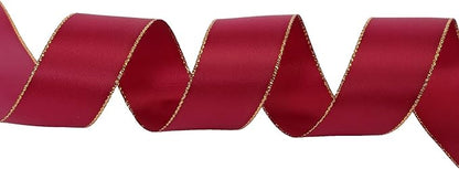 ITIsparkle 1" Inch Double Faced Satin Ribbon 25 Yards with Gold Edges, 1" X 25Yd - Wine