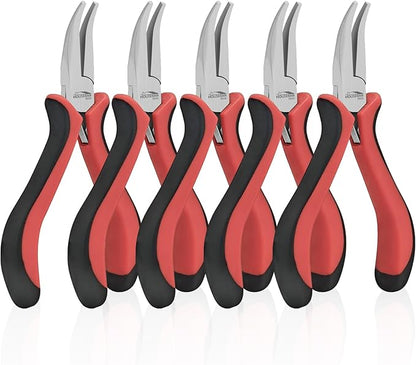 Bent Nose Pliers 5"-5 Pack Bent Nose Pliers for Jewelry Making with Spring Loaded for DIY, Craft, Repairing
