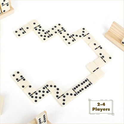 Double 6 Dominos Set for Adults, Durable 28 Tiles Dominos with 4 Wooden Racks and Carrying Case,Classic Board Games,Portable Travel Game