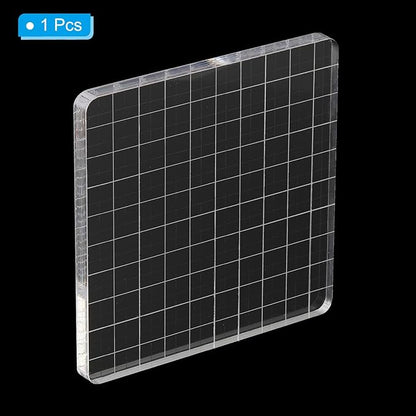 PATIKIL 4" x 4" Acrylic Stamp Block, Clear Stamping Block with Grid Lines Decorative Mounting Blocks Square for Scrapbooking DIY Crafts Card Making