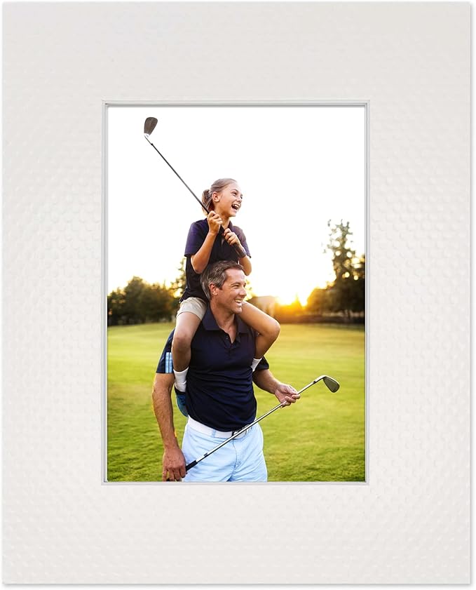 8x10 Mat Bevel Cut for 5.5x8.5 Photos - Acid Free Golf Ball Texture Precut Matboard With Backing Board and Crystal Clear, Self Seal Photo Mat Bag - For Pictures, Photos, Framing - 4-ply Thickness