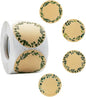 HAHIYO 2In 500P Round Natural Brown Kraft Stickers with Green Leaf Wreath Design - 4 Unique Styles Blank Kraft Labels Roll to Write On Durable Dot Stickers for Jar Canning Price Tags Store Organizing