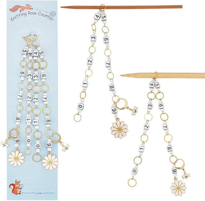 NBEADS 2 Pcs Flower and Bee Knitting Row Counter Chains, Number Beads Acrylic Stitch Markers Row Counting Accessories for Knitting Crochet Tracking Project Progress