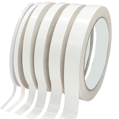 Double Sided Tape for Crafts, Double-Sided Tape for Arts, Scrapbook Supplies, Photography, Gifts Box, Scrapbooking, Card Making, Paper Backing, Tear-by-Hand, 6 Roll Heavy Duty Multi-Size Adhesive Tape
