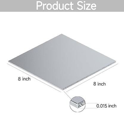 304 Stainless Steel Sheet - 4PCS 8" X 8" X 1/64" Thin Stainless Steel Plate 1/64 Inch Thickness with Protective Film Metal Sheets Shim Stock Sheets for Kitchen DIY Crafting etc. (203 x 203 x 0.39 mm)