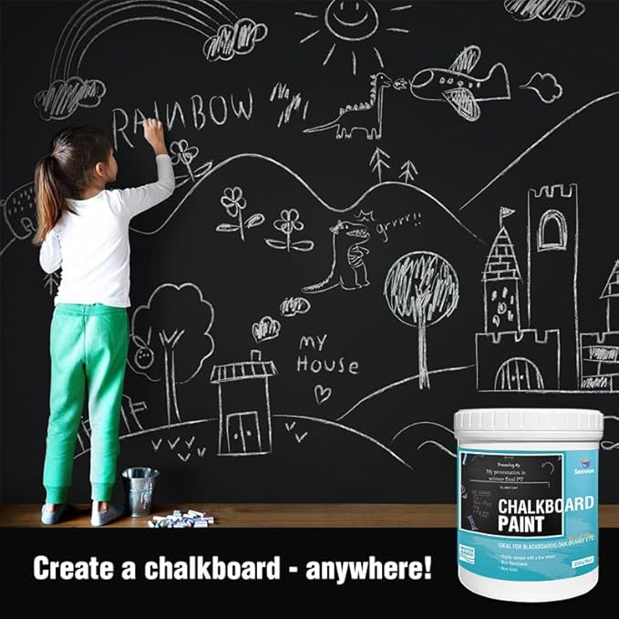 Chalkboard Paint Black Chalk Board Paint for Wood, Metal, Glass, Wall, Plaster Boards Sign, Frame Any Surface Black Matte Finish, Acrylic Non-Toxic, Quick-Dry - 250g, 9oz, Cover 35 sf