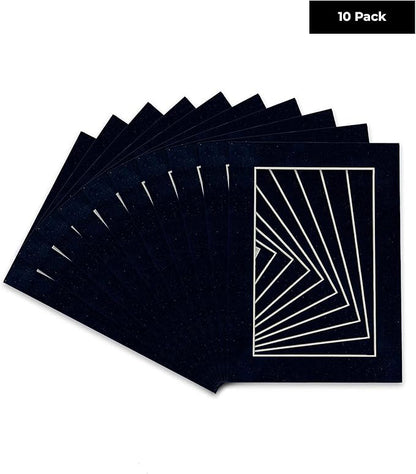 Pack of Ten Acid Free 8x10 Mats Bevel Cut for 5x8 Photos - Navy Suede Precut Matboards With Backing Boards and Self Seal Photo Mat Bags For Pictures, Photos, Framing - 4-ply Thickness