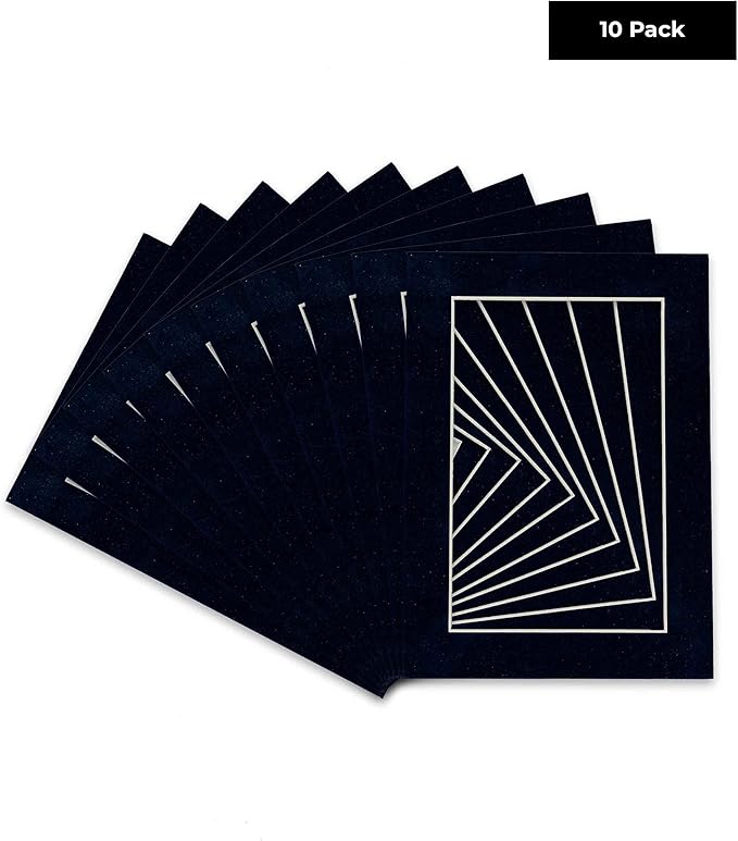 Pack of TEN 8x10 Mats Bevel Cut for 5.5x8.5 Photos - Acid Free Navy Suede Precut Matboards For Pictures, Photos, Framing - 4-ply Thickness