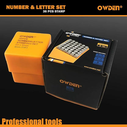 OWDEN Professional 36Pcs. Steel Metal Stamp Set,(1/4”) 6mm,Steel Number and Letter Punch Set,Alloy Steel Made HRC 58-62 for Jewelry Craft Stamping.