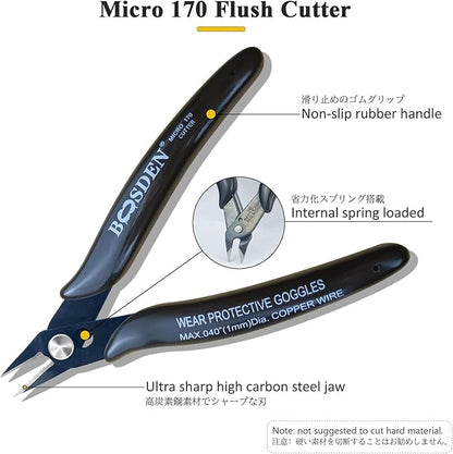Flush Cut Pliers, 5 Pack, 5 Inch Small Wire Cutters, BOOSDEN 170 Wire Cutters Flush Cutter Pliers, Micro Cutter for Crafts, Models, Zip Ties Snips, Nippers, Electronic