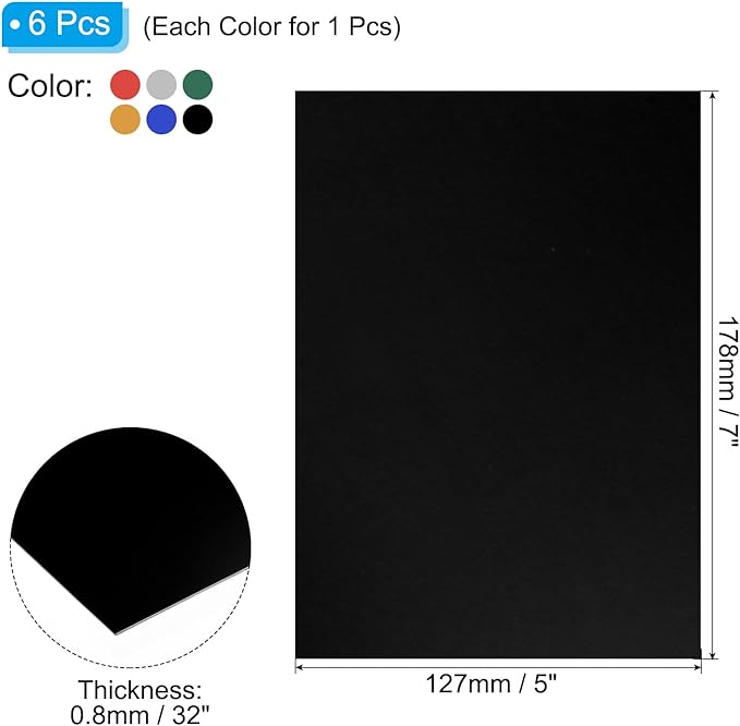 PATIKIL 7x5x1/32inch Anodized Aluminum Sheet Set, 6Pcs Metal Rectangle Aluminum Plate 0.8mm Thick Engraving Blanks for Laser Engraving DIY Decorative Crafting Home Decoration, Colored