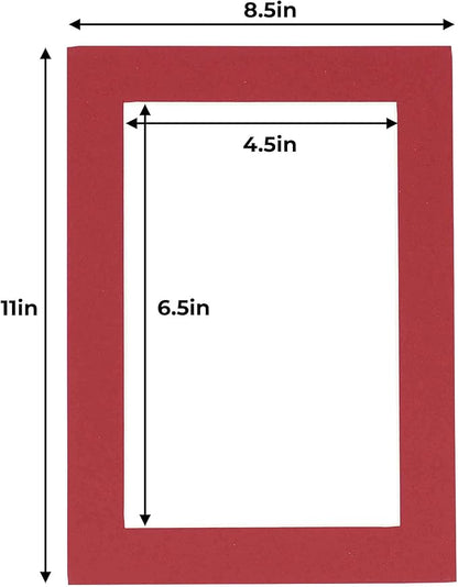 5x7 Mat for 8.5x11 Frame - Precut Mat Board Acid-Free Show Kit with Backing Board, and Clear Bags Deep Red 5x7 Photo Matte Made to Fit a 8.5x11 Picture Frame Matboard for Framing, Pack of 100 Mats