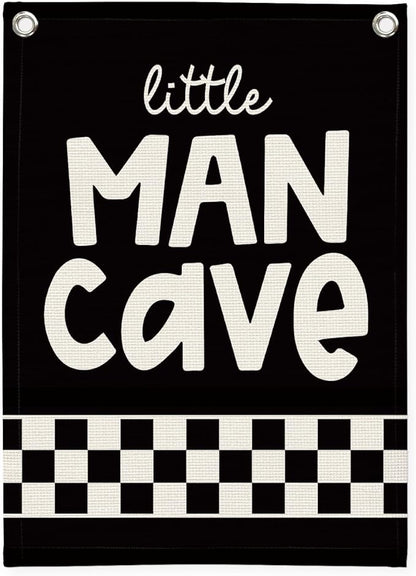 Boy Room Decor,Little Man Cave Sign for boys,Little Man Cave Linen Canvas Banner,Kids Room Wall Hanging Flag Banner, Adventure Nursery Sign for Baby and Kids, Playroom Wall Hanging Flag 18x25 Inch