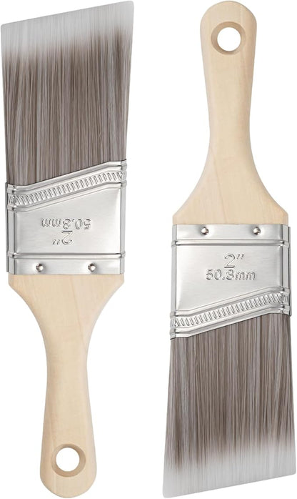Paint Brushes, 2 Inch, 2 Pack, Angled Brushes with Short Handle, Shortcut Paintbrush for Paints and Stains, Small Paint Brushes for Walls, Furniture, Cabinets and Home Improvement