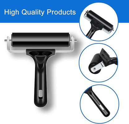 2 Pack Brayer Roller，Professional Rubber rolles ，Handle Comfortable ，for Crafting,Printmaking, Ink, Gluing and Stamping Tools （4+2.4inch）Black