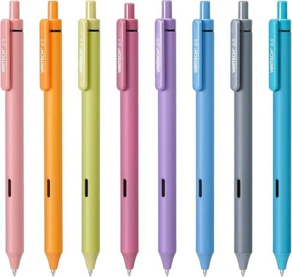 WRITECH Fine Point Gel Pens: 8ct 0.5mm Multi Colored Ink Colors Retractable Pen for Smooth Writing Note Taking Journaling Assorted Coloring No Bleed & Smear & Smudge (Vintage Set)