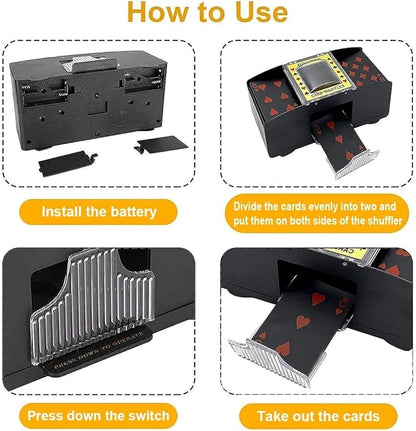 Nileole 2 Decks Automatic Card Shuffler, Battery-Powered Shuffler for UNO, Phase10, Texas Hold'em, Poker, Home Card Games, Blackjack, Party Club