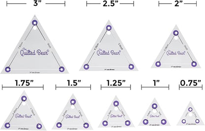 The Quilted Bear Triangle Quilting Templates – 8 Clear Non-Slip Acrylic Quilt Templates for Precise Fabric Cutting & Stress-Free Machine Quilting - Ideal for Quilt & Sewing Supplies (¾–3")