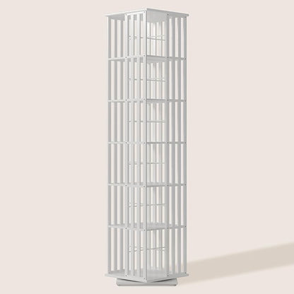 XIMN 360° Rotating Bamboo CD/DVD Shelf - 6-Tier Space-Saving Media Storage Cabinet for Movies, Organizer with Super Compact Design (White, 6 Tier)