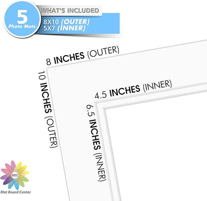 Mat Board Center, Double Mat - Acid Free, 8-ply Thickness, White Core - for Pictures, Photos, Framing (Off White Over Off White, 8x10 for 5x7, Pack of 5)