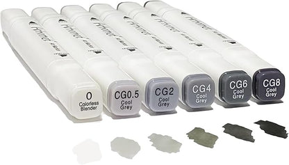 6pcs Grey Gray Alcohol Markers Set for Building Interior Design, Dual Tips Art Markers Drawing Sketched Double Tipped for Adults Kids (Cool Grey)