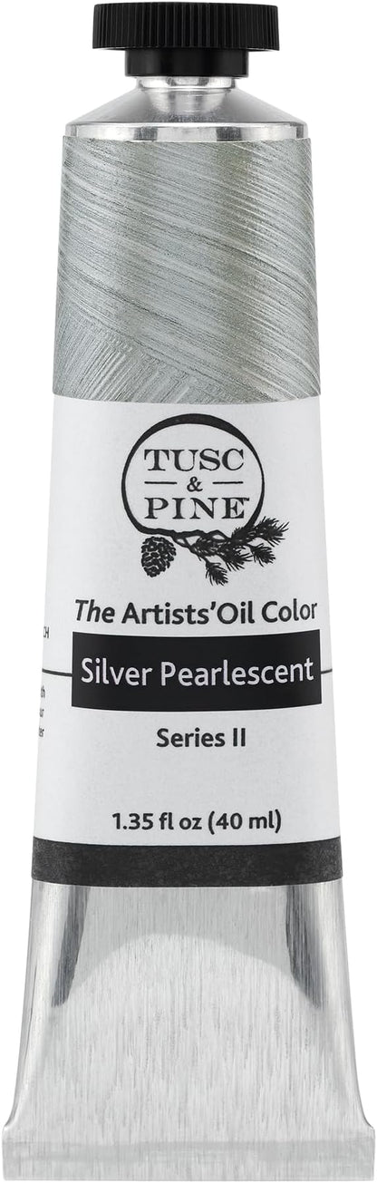 Tusc & Pine Artist Oil Paint - Silver Pearlescent, 40 ml, Non-Yellowing, Rich & Creamy Consistency, Maximum Pigment Load, Small Batch Milled Oil Paints Made in the USA for Professional Artists