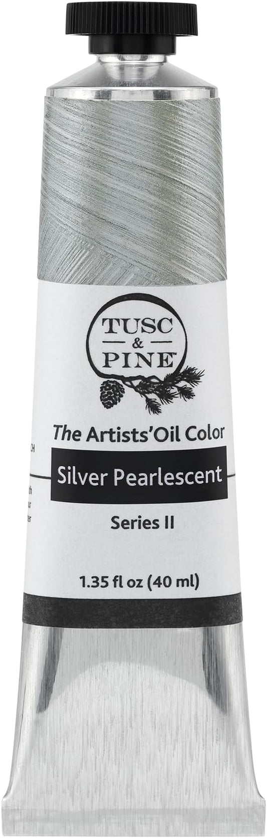 Tusc & Pine Artist Oil Paint - Silver Pearlescent, 40 ml, Non-Yellowing, Rich & Creamy Consistency, Maximum Pigment Load, Small Batch Milled Oil Paints Made in the USA for Professional Artists