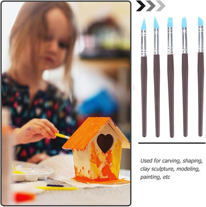 BESTonZON 5pcs Artist Paint Brush Set Silicon Brushes for Painting Masking Fluid Clay Molding, Silicone Sculpting Tools Clay Carving Tools Paint Color Silicone Brush Matching Tool for DIY Handicraft