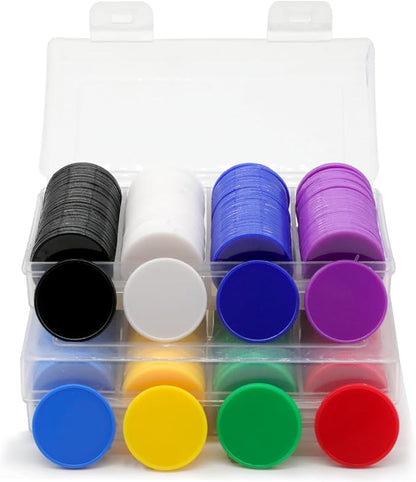 Set of 100 Opaque Plastic Learning Counters Mini Poker Chips Game Tokens with Storage Box (Black, 1.26 Inch)