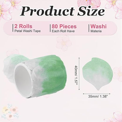 uxcell 2 Rolls Petal Washi Tape, 80 Pieces Floral Decorative Tape Colored Masking Tapes Crafting Supplies for DIY Crafts, Gift Wrapping, Scrapbook, Party Decorations, Large Light Green