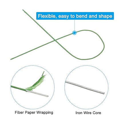 PATIKIL 16 Gauge 16" Floral Stem Wire, 100 Pcs Paper Wrapped Iron Artificial Flower Stem Accessories for DIY Bouquet Stem and Craft Decoration, Light Green