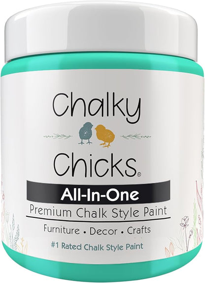 Chalky Chicks All-in-One Chalk Paint for Furniture or Cabinet - 8 Fl Oz - Matte Finish Cenote (Teal Blue) for Metal, Wood Furniture Paint - No Sanding All-in-One for Home Decor & Crafts, USA Made