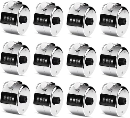 12 Pcs Hand Tally Counter 4-Digit Lap Counter Clicker, Manual Mechanical Handheld Pitch Click Counter with Finger Ring for School Golf & Knitting Row Croche