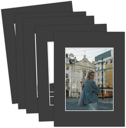 MBC Mat Board Center, 5 Pack 12x16 for 8.5x11 Black Picture Mats Frame Mattes, Bevel Cut, Acid Free, 4-ply Thickness