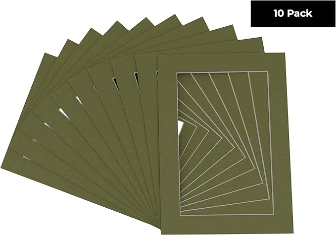 6x8 Mat for 8x10 Frame - Precut Mat Board Acid-Free Dill Green 6x8 Photo Matte Made to Fit a 8x10 Picture Frame, Premium Matboard for Family Photos, Show Kits, Art, Picture Framing, Pack of 10 Mats