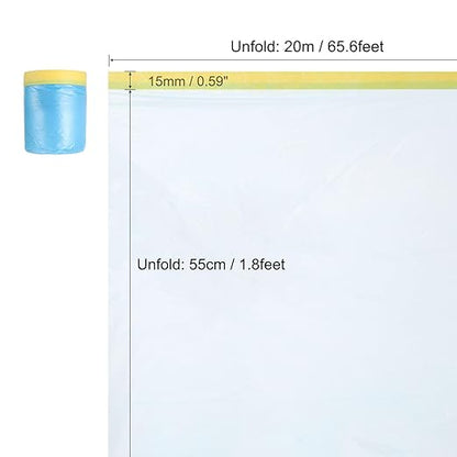 uxcell Pre-Taped Masking Film, 1.8ft x 66ft Plastic Paint Drop Cloth with Medium-Tack Painters Tape for Painting Spraying Protection Blue Film 6Pcs