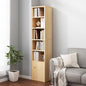 IOTXY Small Narrow Corner Bookcase - 59 Inches Tall Gap Freestanding Storage Cabinet, 6 Lattices Open Shelves Tower Rack with Door, Cubes Bookshelf in Oak