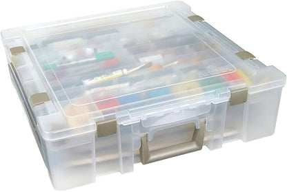 ArtBin 6981AB Super Satchel Deluxe Divided Base, Large Portable Art & Craft Organizer with Drawers, [1] Plastic Storage Case, Clear