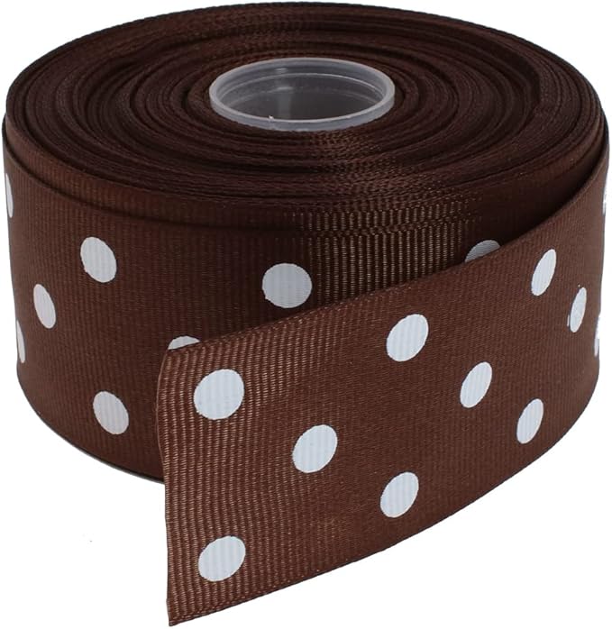 Polka Dot Grosgrain Ribbon 25 Yard Each Roll 100% Polyester (1/1-2", Coffee)