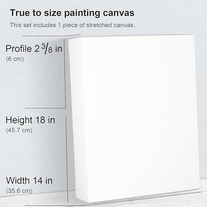 PHOENIX 14x18 Inch Museum Canvas - 2 3/8 Inch Thick Porfile Deep Large Stretched Canvas for Painting 1 Pack 100% Cotton 11 Oz. Gesso Primed White Blank Professional Canvas Oil & Acrylic Paints