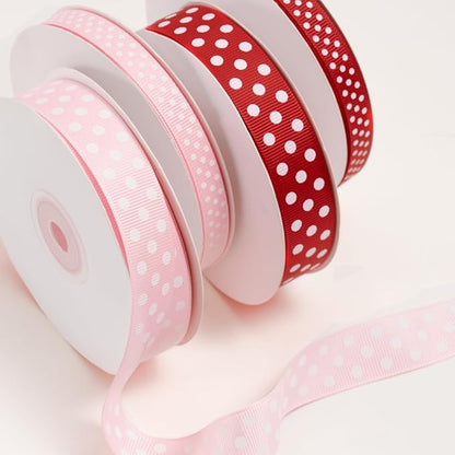 Polka Dot Grosgrain Ribbon 3/4 Inch, 25 Yards Spool Pink and White Dot Craft Ribbon for Christmas Gift Wrapping DIY Crafts Hair Bows Wedding Party Decor Sewing and Home Decoration