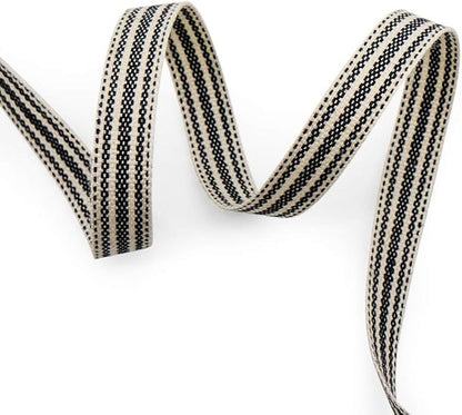 CT CRAFT LLC Ivory Cotton Black Stripes Ribbon 3/8" x 10 Yards for Home Décor Gift Present Wrapping DIY Crafts Birthday Wedding Bouquet Christmas