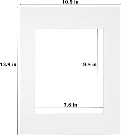 Egofine 11x14 White Picture Mats Pack of 25, Frame Mattes for 8x10 Pictures, Acid Free, 1.2mm Thickness, with Core Bevel Cut