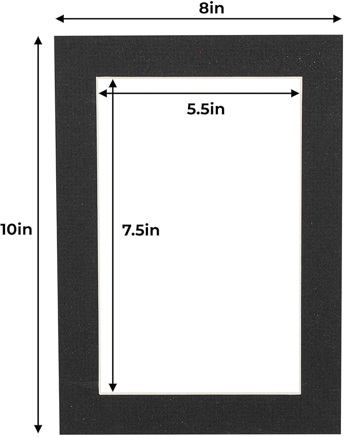 6x8 Mat for 8x10 Frame - Precut Mat Board Acid-Free Show Kit with Backing Board, and Clear Bags Textured Black 6x8 Photo Matte Made to Fit a 8x10 Picture Frame Matboard for Framing, Pack of 100 Mats