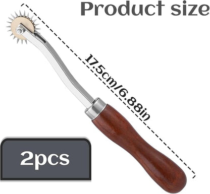 LUNARM 2 PCS Tracing Wheel Sewing Tool - Professional Stitch Marking Spacer, 4mm Leather Needle Point Tracing Wheel with Wooden Handle for Arts and Leather Crafts