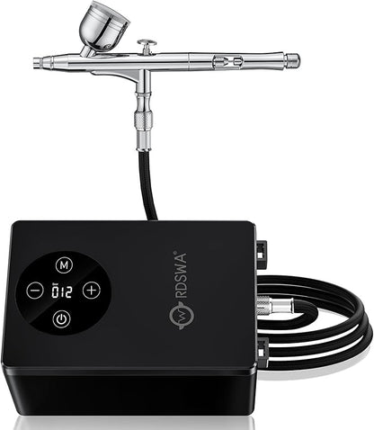 RDSWA Airbrush Kit with Air Compressor Machine,Aerografo,12-Gear Touch Sensing,51psi High Pressure Air Brush Sets,Dual-Action Spray Gun Set,Ideal for Painting,Cake,Makeup,Nails,Model,Tanning,Barber